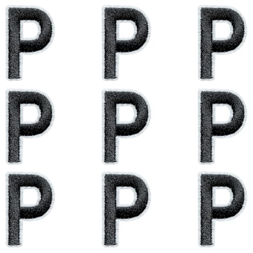 Jongdari Buchstaben zum Aufbügeln für Kleidung, 9 Stück, 3,8 cm, Stickerei, Alphabet, Buchstaben, Applikation für Hemden, Jacken, Hüte, Jeans, Schuhe (Schwarz, P) von Jongdari