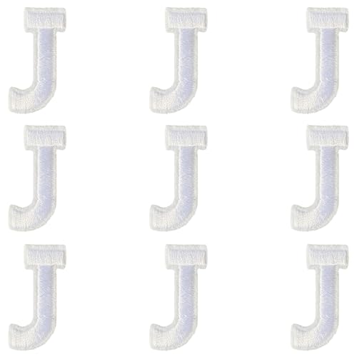 Jongdari Buchstaben zum Aufbügeln für Kleidung, 9 Stück, 3,8 cm, Stickerei, Alphabet, Buchstaben, Applikation für Hemden, Jacken, Hüte, Jeans, Schuhe (Weiß, J) von Jongdari