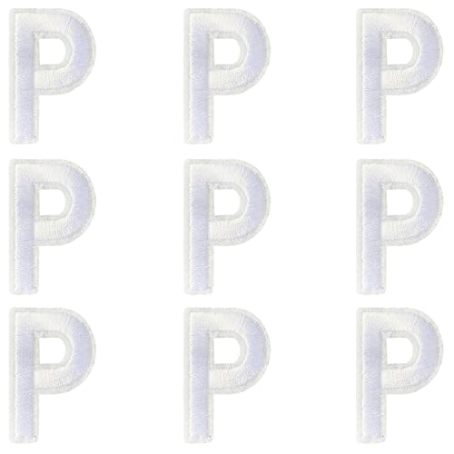Jongdari Buchstaben zum Aufbügeln für Kleidung, 9 Stück, 3,8 cm, Stickerei, Alphabet, Buchstaben, Applikation für Hemden, Jacken, Hüte, Jeans, Schuhe (Weiß, P) von Jongdari