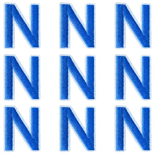 Jongdari Buchstaben zum Aufbügeln für Kleidung, 9 Stück, 3,8 cm, Stickerei, Alphabet, Buchstaben, Applikation für Hemden, Jacken, Hüte, Jeans, Schuhe (blau, N) von Jongdari