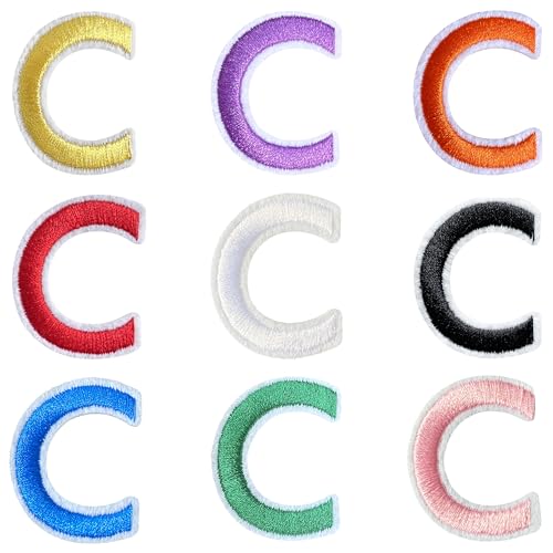 Jongdari Buchstaben zum Aufbügeln für Kleidung, 9 Stück, 3,8 cm, Stickerei, Alphabet, Buchstaben, Applikation für Hemden, Jacken, Hüte, Jeans, Schuhe (mehrfarbig, C) von Jongdari