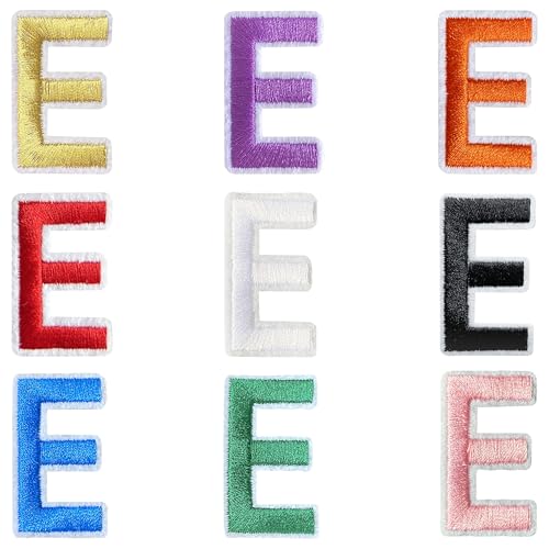 Jongdari Buchstaben zum Aufbügeln für Kleidung, 9 Stück, 3,8 cm, Stickerei, Alphabet, Buchstaben, Applikation für Hemden, Jacken, Hüte, Jeans, Schuhe (mehrfarbig, E) von Jongdari