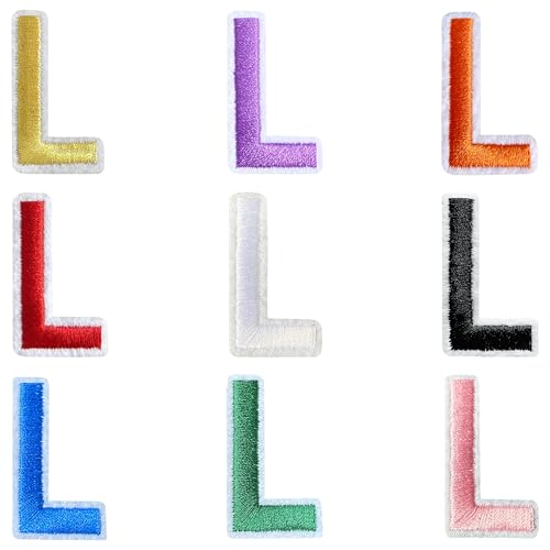Jongdari Buchstaben zum Aufbügeln für Kleidung, 9 Stück, 3,8 cm, Stickerei, Alphabet, Buchstaben, Applikation für Hemden, Jacken, Hüte, Jeans, Schuhe (mehrfarbig, L) von Jongdari