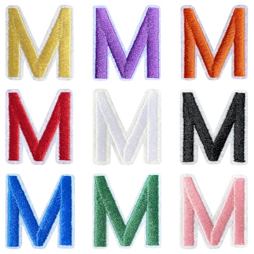 Jongdari Buchstaben zum Aufbügeln für Kleidung, 9 Stück, 3,8 cm, Stickerei, Alphabet, Buchstaben, Applikation für Hemden, Jacken, Hüte, Jeans, Schuhe (mehrfarbig, M) von Jongdari