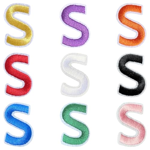 Jongdari Buchstaben zum Aufbügeln für Kleidung, 9 Stück, 3,8 cm, Stickerei, Alphabet, Buchstaben, Applikation für Hemden, Jacken, Hüte, Jeans, Schuhe (mehrfarbig, S) von Jongdari