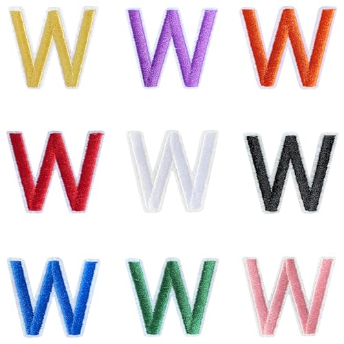 Jongdari Buchstaben zum Aufbügeln für Kleidung, 9 Stück, 3,8 cm, Stickerei, Alphabet, Buchstaben, Applikation für Hemden, Jacken, Hüte, Jeans, Schuhe (mehrfarbig, W) von Jongdari