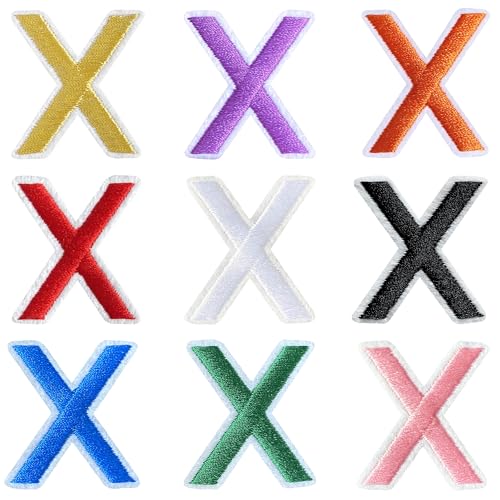 Jongdari Buchstaben zum Aufbügeln für Kleidung, 9 Stück, 3,8 cm, Stickerei, Alphabet, Buchstaben, Applikation für Hemden, Jacken, Hüte, Jeans, Schuhe (mehrfarbig, X) von Jongdari