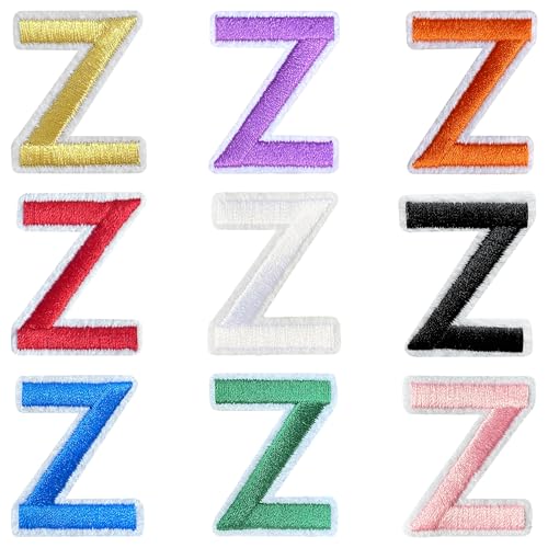 Jongdari Buchstaben zum Aufbügeln für Kleidung, 9 Stück, 3,8 cm, Stickerei, Alphabet, Buchstaben, Applikation für Hemden, Jacken, Hüte, Jeans, Schuhe (mehrfarbig, Z) von Jongdari