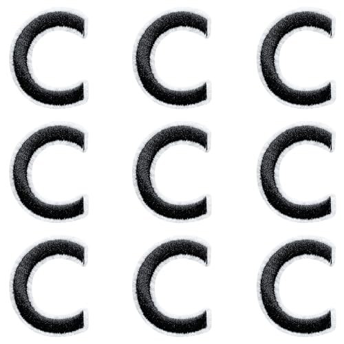 Jongdari Buchstaben zum Aufbügeln für Kleidung, 9 Stück, 3,8 cm, Stickerei, Alphabet, Buchstaben, Applikation für Hemden, Jacken, Hüte, Jeans, Schuhe (schwarz, C) von Jongdari