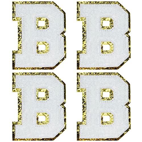 Jongdari Chenille-Buchstaben zum Aufbügeln für Kleidung, Glitzer, Varsity, Alphabet, Buchstaben, Aufnähen, Applikationen mit gebügeltem Klebstoff, 4 Stück, Weiß B Jongdari Chenille-Buchstaben zum Aufbügeln für Kleidung, Glitzer, Varsity, Alphabet, Buchstaben, Aufnähen, Applikationen mit gebügeltem Klebstoff, 4 Stück, Weiß B von Jongdari