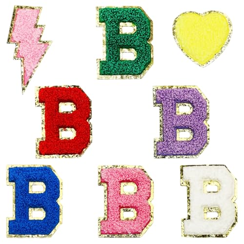 Jongdari Selbstklebende Chenille-Buchstaben-Aufnäher, 6 Stück, 5,6 cm, Varsity Fuzzy Glitter Buchstaben Patches zum Aufkleben für Rucksäcke, Taschen, Stoff, Kleidung, Hüte (6 B & 2 zufällige Aufnäher) Jongdari Selbstklebende Chenille-Buchstaben-Aufnäher, 6 Stück, 5,6 cm, Varsity Fuzzy Glitter Buchstaben Patches zum Aufkleben für Rucksäcke, Taschen, Stoff, Kleidung, Hüte (6 B & 2 zufällige Aufnäher) von Jongdari