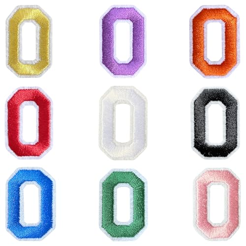 Jongdari Zahlen zum Aufbügeln für Kleidung, 9 Stück, 3,8 cm, Stickerei-Aufnäher, Applikation für Hemden, Jacken, Hüte, Jeans, Schuhe (mehrfarbig, 0) von Jongdari
