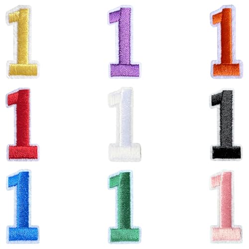 Jongdari Zahlen zum Aufbügeln für Kleidung, 9 Stück, 3,8 cm, Stickerei-Aufnäher, Applikation für Hemden, Jacken, Hüte, Jeans, Schuhe (mehrfarbig, 1) von Jongdari