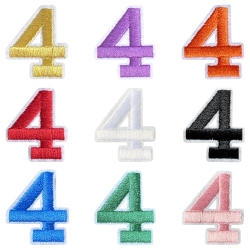 Jongdari Zahlen zum Aufbügeln für Kleidung, 9 Stück, 3,8 cm, Stickerei-Aufnäher, Applikation für Hemden, Jacken, Hüte, Jeans, Schuhe (mehrfarbig, 4) von Jongdari