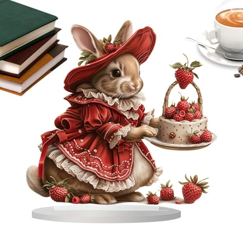 Jongyumo Osterhase Deko, Acryl 2D Erdbeerkuchen Kaninchen Osterdesktop Figuren, Einzigartige Kaninchenstatue, Lustiges Ostern Dekoration für Zuhause Büro Tisch Schreibtisch von Jongyumo