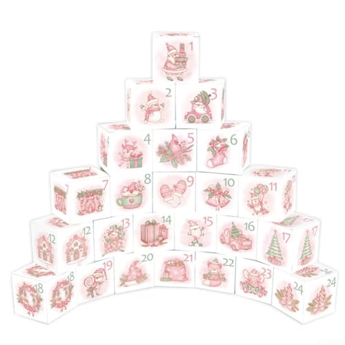 24 Faltbare Papierboxen für Weihnachten Adventskalender, Urlaub Countdown Boxen für Leckereien und kleine s (24 Rosa) von Jonikuper