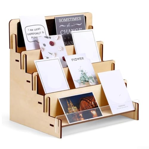 Jonikuper Präsentationsständer aus Holz, Massivholz, 4-stöckig, Organizer für Grußkarten, Postkarten, Aufkleber, Einzelhandelsgeschäft, Theke von Jonikuper