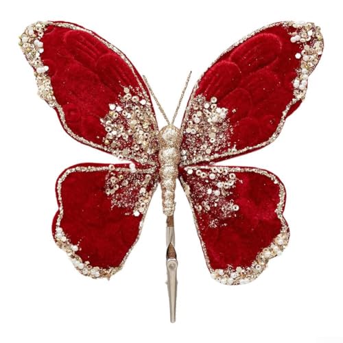 Mehrfarbige Glitzer-Pailletten, Flanell-Schmetterling-Dekoration für Weihnachtsbäume, Wände und saisonale Partydekorationen (rot) von Jonikuper