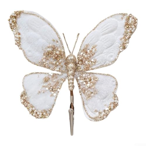 Mehrfarbige Glitzer-Pailletten, Flanell-Schmetterling-Dekoration für Weihnachtsbäume, Wände und saisonale Partydekorationen (weiß) von Jonikuper