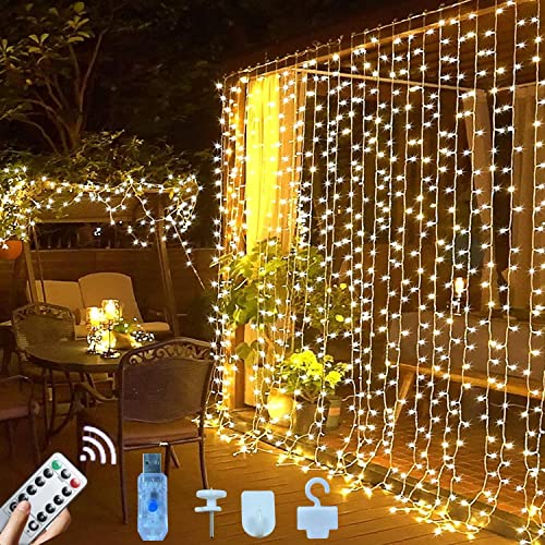 Jonurphy Lichtervorhang,Upgrade 3x3M 300 LEDs USB Lichterkette Vorhang 8 Modi mit 10 Haken Fernbedienung und Timer,Lichterkette Gardine für Weihnachten Wand Zimmer Schlafzimmer Innen Außen Deko Jonurphy Lichtervorhang,Upgrade 3x3M 300 LEDs USB Lichterkette Vorhang 8 Modi mit 10 Haken Fernbedienung und Timer,Lichterkette Gardine für Weihnachten Wand Zimmer Schlafzimmer Innen Außen Deko von Jonurphy