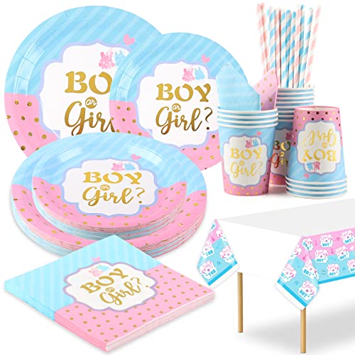 Baby Gender Reveal Party Geschirr Boy or Girl Gender Reveal Party Teller Set Babyparty Teller Becher Partygeschirr Gender Reveal Boy or Girl Baby Shower Deko 16 Gäste von Jonvell