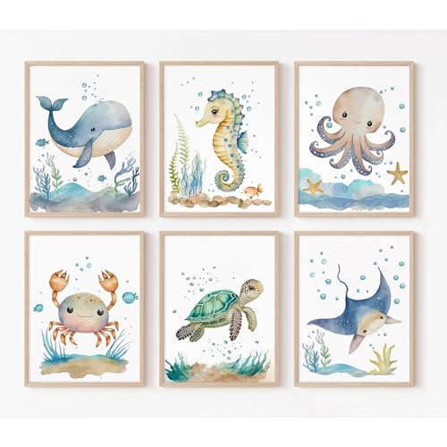 Joocrise Wanddekoration für Kinderzimmer, Meerestiere, 6 Stück, Ozean, Aquarell, Leinwand, Wandkunst, Baby-Jungenzimmer, Wandkunst, Ozean, Tierbilder, Kinder, Mädchen, Kunstdrucke für Kinderzimmer, Joocrise Wanddekoration für Kinderzimmer, Meerestiere, 6 Stück, Ozean, Aquarell, Leinwand, Wandkunst, Baby-Jungenzimmer, Wandkunst, Ozean, Tierbilder, Kinder, Mädchen, Kunstdrucke für Kinderzimmer, von Joocrise