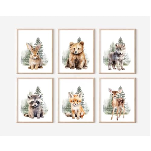 Wandkunst, Waldtiere, Kinderzimmer, Wandkunst, Set mit 6 Stück, Baby-Jungenzimmer, Wandkunst, Waldtier, Leinwand, Wanddekoration, Kinder-Kunstdrucke, Aquarell, Bär, Hirsch, Fuchs, Bilder, Kunstwerk Wandkunst, Waldtiere, Kinderzimmer, Wandkunst, Set mit 6 Stück, Baby-Jungenzimmer, Wandkunst, Waldtier, Leinwand, Wanddekoration, Kinder-Kunstdrucke, Aquarell, Bär, Hirsch, Fuchs, Bilder, Kunstwerk von Joocrise