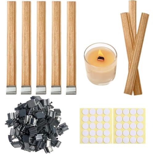 Jooehyer 200 Sets Doppelschichtige Holzkerzendocht 5,1 X 0,5 Naturalker für Kerzenherstellung, Holzkerzendocht von Jooehyer