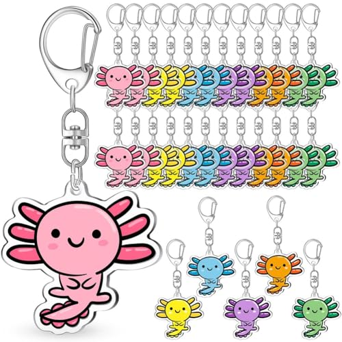 Jooehyer 24 Stück Axolotl-Anhänger-Schlüsselanhänger - Mehrfarbige Partygeschenke für Geburtstage, Schulgeschenke und Dekorationen von Jooehyer