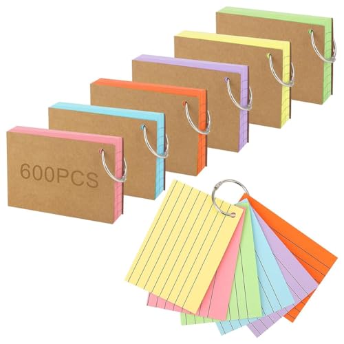 Jooehyer 600 Stück Karteikarten mit Ring, 3 X 4, Farbige A7-Karteikarten mit Ring zum Unterstreichen, Lernkarten Jooehyer 600 Stück Karteikarten mit Ring, 3 X 4, Farbige A7-Karteikarten mit Ring zum Unterstreichen, Lernkarten von Jooehyer