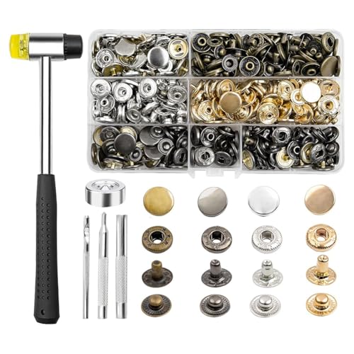 Jooehyer Bastelschnappschüsse 120 Sets Metall -Snap -Knöpfe, 15 -mm -Leder -Schnappverschlusskit mit 5 -Teiligen Befestigungswerkzeugen (6 Farben) von Jooehyer