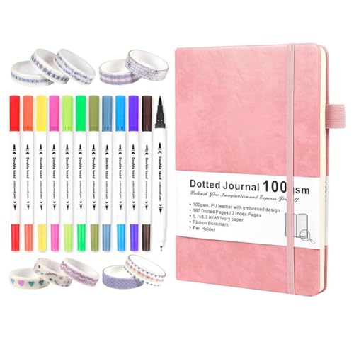 Jooehyer Dotted Journal Kit Set Dual Tip Brush Markers, Washi Tape und Schablonen für Frauen, Männer und Teenager, Pink Jooehyer Dotted Journal Kit Set Dual Tip Brush Markers, Washi Tape und Schablonen für Frauen, Männer und Teenager, Pink von Jooehyer