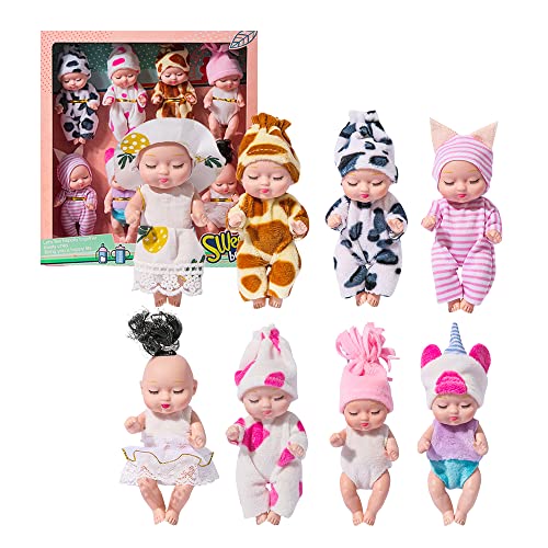 Jooheli Mini Reborn Puppen, 8 Stück 3,5 Zoll Baby Mini Puppen, Waschbares PVC-Material, Mini Schlafende Wiedergeburt Puppen, Newborn Reborn Baby mit Kleidung, für Kinder Jungen Mädchen Geschenk von Jooheli