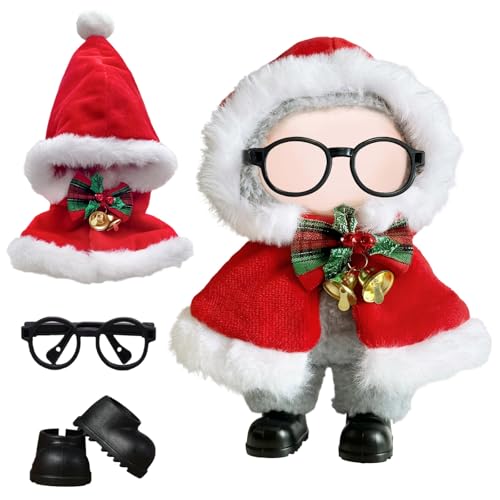 3 Stück Weihnachtsumhang Puppe Kleidung für Puppen von 17 cm, das Outfit-Set enthält 1 Umhang, 1 schwarze Schuhe, 1 schwarze Brille, Premium-Puppenzubehör für Mädchen, Jungen, Geburtstag von Joollurm