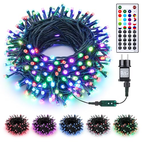 Joomer Bunt Lichterkette Außen, 20M 200 LED Weihnachtsbaum Farbwechsel Lichterketten Strom mit Timer & Fernbedienung, RGB Weihnachtsbeleuchtung Außen für Weihnachtsdeko Innen Hochzeits Party von Joomer