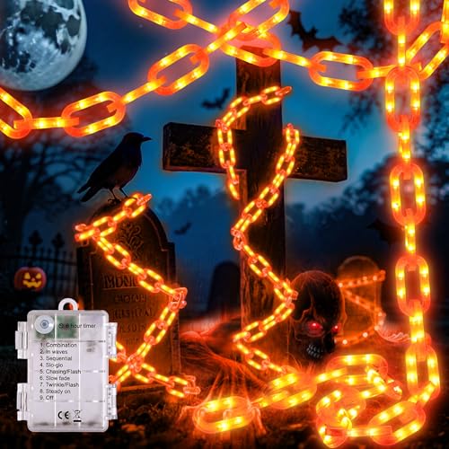 Joomer Halloween-Dekorationen Licht,3 m 160 Leds Orange Deko Lichterkette Außen Wasserdicht,Batteriebetriebene Innenbeleuchtung für Halloween-Fensterdekoration 8 Modi Timer Für Haus Zaun Veranda Party Joomer Halloween-Dekorationen Licht,3 m 160 Leds Orange Deko Lichterkette Außen Wasserdicht,Batteriebetriebene Innenbeleuchtung für Halloween-Fensterdekoration 8 Modi Timer Für Haus Zaun Veranda Party von Joomer