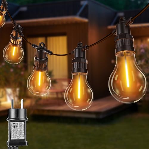 Joomer LED Lichterkette Außen Strombetrieben, 20.5M 20 Glühbirnen Lichterkette Außen Strom Wetterfest, 8 Modi Warmweiß Outdoor Lichterkette Anschließbar für Garten Party Hochzeit Pavilion Balkon von Joomer