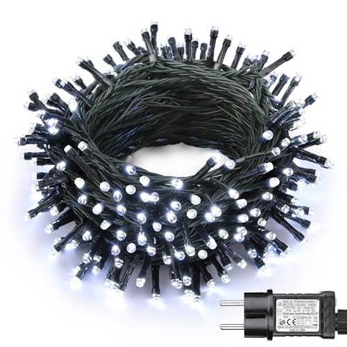 Joomer Lichterkette Außen 100 LED, 10M Weihnachtsbaum Lichterkette Strombetrieben mit Timer, 8 Modi Wasserdicht Weihnachtsbeleuchtung Innen Grünes Kabel für Outdoor Party Garten Hochzeit Deko, Weiß von Joomer