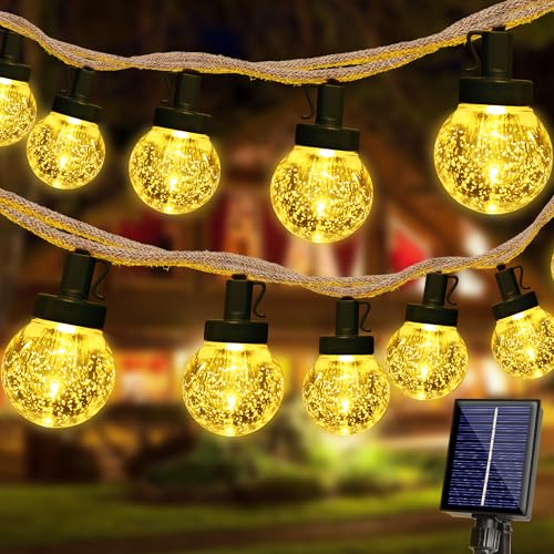 Joomer Solar Lichterkette Aussen, 8.7M LED Solar Lichterkette Außen Wetterfest 8 Modi Vintage Hanfseil Kristall Kugeln Outdoor Lichterkette Warmweiß für Garten Party Hochzeit Pavilion Balkon von Joomer