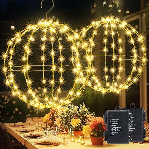 Joomer Weihnachtsbeleuchtung Außen Batterie Hängende LED Kugel Lichter Timer 33cm 144 LED und 28cm 120 LED Leuchtkugel Weihnachtsdeko Außen 8 Modi Wasserdichte für Garten Party Innen(2 Stück,Warmweiß) von Joomer