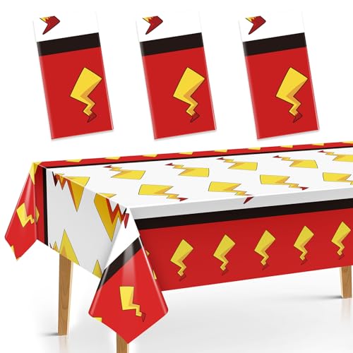 Joottuan Tischdecke, Cartoon-Geburtstagsparty, rechteckig, Kunststoff, 137,2 x 274,3 cm, Rot / Weiß, 3 Stück von Joottuan
