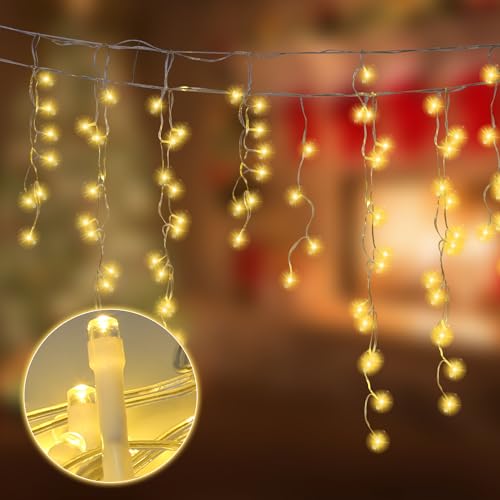 Jopassy Eisregen Lichterkette Außen Lichtervorhang Eiszapfen mit 8 Modi Memory IP44 Wasserdicht Strombetrieben Niederspannung sicher Lichterkette, 5m 200 LED, Warmweiß Jopassy Eisregen Lichterkette Außen Lichtervorhang Eiszapfen mit 8 Modi Memory IP44 Wasserdicht Strombetrieben Niederspannung sicher Lichterkette, 5m 200 LED, Warmweiß von Jopassy