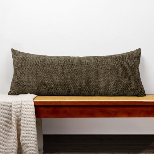 JoraLion Chenille-Lendenkissenbezug, 35,6 x 91,4 cm, brauner Boho-Strickstoff, strukturiert, weicher Kissenbezug, moderner Bauernhaus-Kissenbezug, Heimdekoration für Sofa, Schlafzimmer, Wohnzimmer von JoraLion
