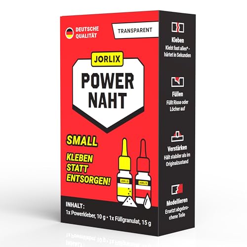 JORLIX POWERNAHT – 2K Schweissnaht Kleber Set | Small 25g | Sekundenkleber extra stark & Füllgranulat | Kunststoff, Metall, Holz, GFK & PVC uvm. | Deutsche Marke – wasserfest & hitzebeständig von Jorlix
