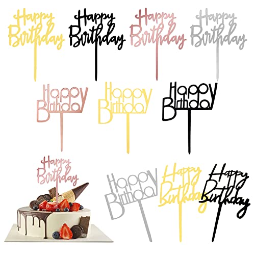 10 Stück Happy Birthday Tortendeko, Geburtstag Happy Birthday Cake Topper, Glitter Torten Topper Geburtstag, für Mädchen Junge Kinder Geburtstag Taufe Party Glitzer Dekoration von Jormftte