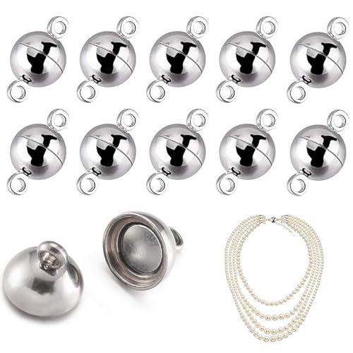 10 Stück Schmuck Magnetverschlüsse, Magnetschmuck Verlängerungskette für Halskette Armbänder Verbindungsschnallen, für Ketten Halskette Armband DIY Jewellery Making Accessories, 8 mm (Silber) von Jormftte