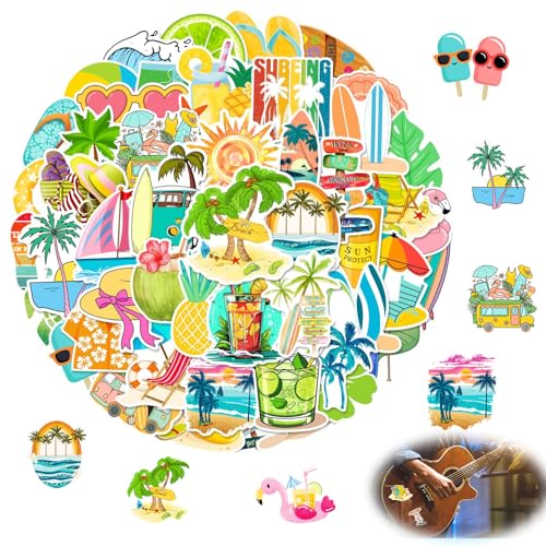 100 Stück Sommer Strand Aufkleber, Aufkleber für Scrapbooking Kleine Scrapbook Aufkleber Set, Wasserdichte Vinyl Sticker für Kinder Autos Motorrad Skateboard Gepäck Koffer Aufkleber Graffiti Decal von Jormftte
