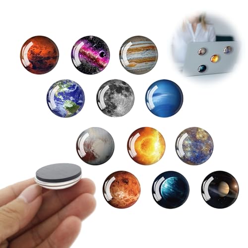 12 Stück Planet Kühlschrankmagnete, Glascabochons Magnete Kühlschrankmagnete, Planet Weltraum Magnet Set für Kühlschrank, Whiteboard,Küche, Tafeln, Büro, Kinder und Erwachsene Geschenk (30mm) von Jormftte