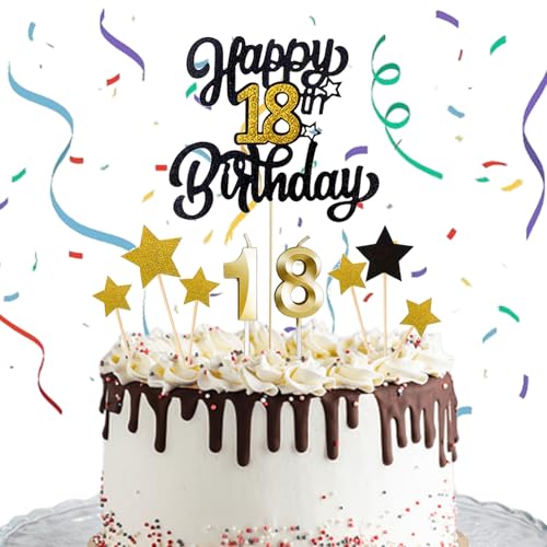 18 Geburtstag Kuchen Topper Set, Zahl 18 Kerze für Kuchen, 18. Cupcake Topper Set Geburtstag Kuchen Dekorationen für Mädchen Jungen - 9 Stück 18 Geburtstag Kuchen Topper Set, Zahl 18 Kerze für Kuchen, 18. Cupcake Topper Set Geburtstag Kuchen Dekorationen für Mädchen Jungen - 9 Stück von Jormftte