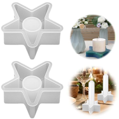 2 Stück Stern Silikonform Kerzenhalter, Silikon Giessform für Teelichter, Geschenke und Heimdekoration, Harz Epoxid Stabkerzenhalter Silikonform für DIY Kerzenständer (Stern) von Jormftte